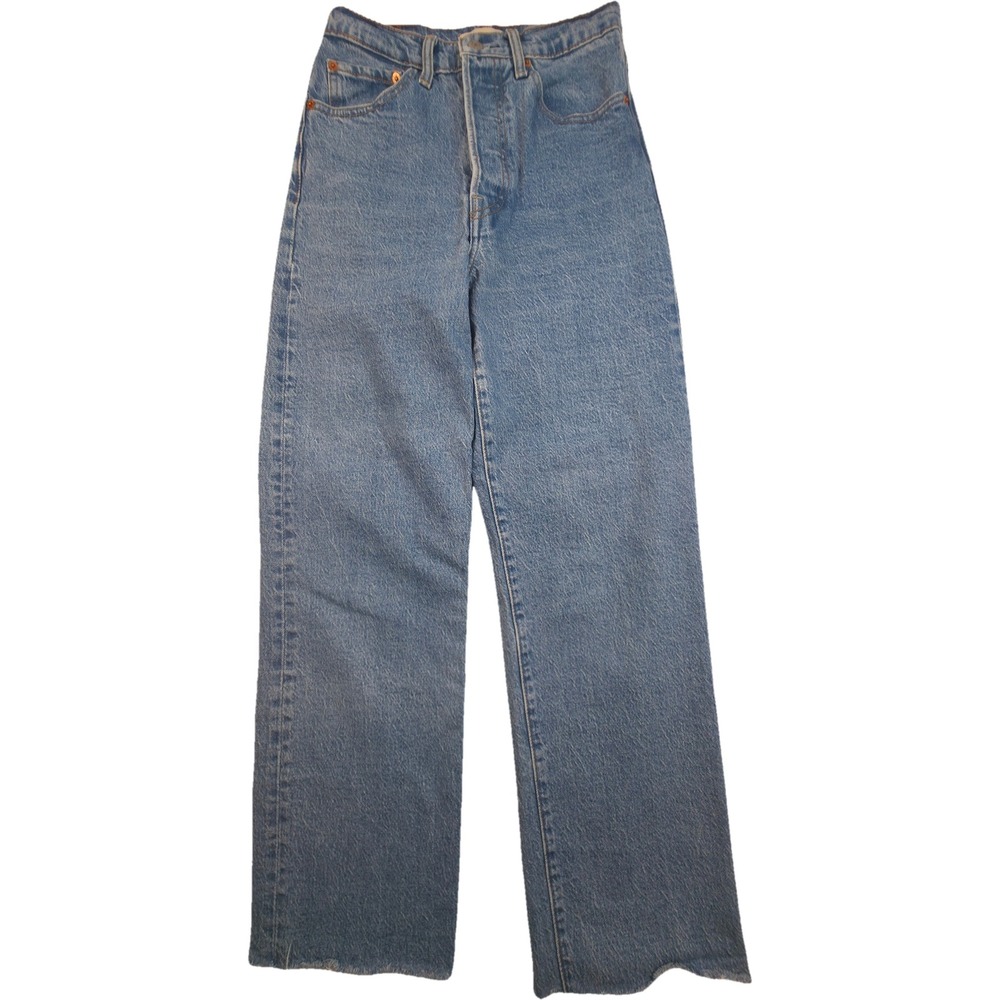 Levi's Ribcage Straight Ankle Jeans Women 27 Blue High Rise Raw Hem Excellent